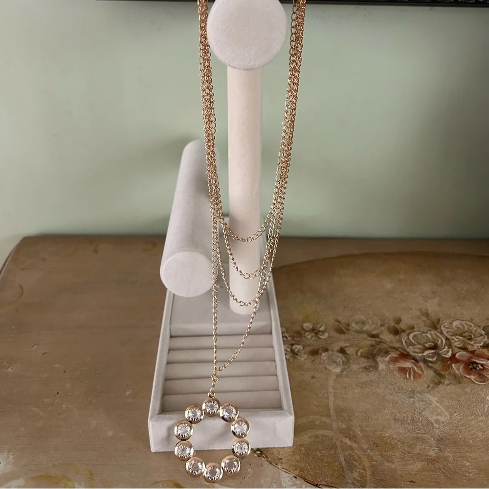 New Bling Statement Necklace,4 Layer Gold Tone Chain Link,Rhinestone Pendant - Picture 4 of 4